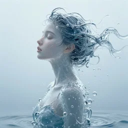 abstract art with water bubbles, forming a girl from water. Unreal engine, cinematic, 8K,