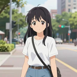 portrait, taipei, a beautiful anime scene, streetscape park, day time, traffic lights in background, bokeh, in the style of a taiwanese tale of two cities