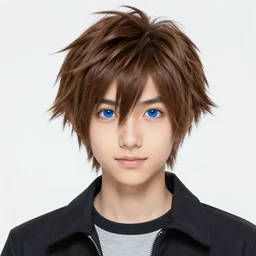 a handsome slender wavy brown haired boy with blue eyes. kingdom hearts concept art. Square enix. Tetsuya Nomura. By Shigenori Soejima.