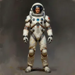 male, full body, space suit with a modern helmet, large shoulders, short torso, long thin legs, tiny feet, character sheet, science fiction, very stylized character design, digital painting, by mike mignola, by alex maleev, jean giraud, painted by leyendecker