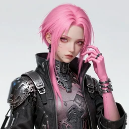 pink hand, pink hair, wearing cyberpunk intricate streetwear, beautiful, detailed portrait, intricate complexity, ilya kuvshinov, cell shaded, 4 k, concept art, by wlop, ilya kuvshinov, greg rutkowski