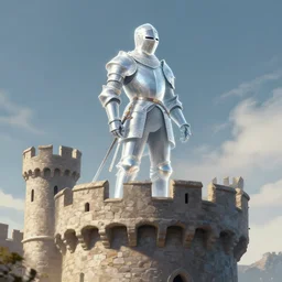 translucent knight medieval knight on top of medieval castle tower, digital art, artstation, detailed