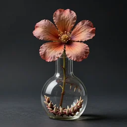 anthropomorphic monster, instead of a face a flower with 4 petals in flat - bottomed flask, many small sharp teeth, realistic, intricate, cinematic lighting, cnn
