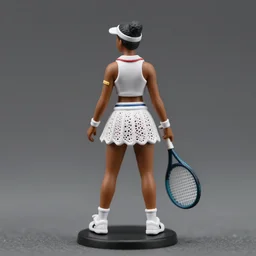 80mm resin model figure of a Hattie McDaniel in detailed tennis wear, mini-skirt, lace fabric ; Miniature product Photo, 4K, Full body, view from behind