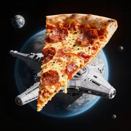 a slice of pizza in orbit over a single planet space super star destroyer ship starwars 3 d render starwars clonewars 4 k atmospheric cinematic shot octane render high definition