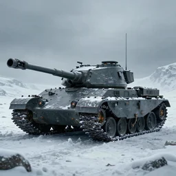 beautiful concept art of a futuristic tank against a snowy backdrop, moody light, cinematic, as seen on artstation, denis villeneuve