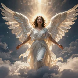 nichelle nichols as a heavenly angel in cloud heaven meeting with god photorealistic fantasy epic