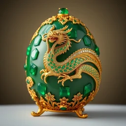 a high resolution photo of faberge egg of the dragon with emeralds and gold