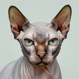 photographic portrait of a geometric wrinkly and sad hairless cat face, by max ernst and alfred pellan