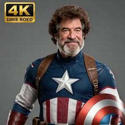 captain america as bob ross, realistic, 8 k, extremely detailed, cgi, trending on artstation, hyper - realistic render, 4 k hd wallpaper, premium prints available, octane render, award winning, by greg rutkowski