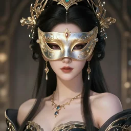 a portrait of a beautiful female immortal with a mask, elegant, fancy dess, ornaments, highly detailed, beautiful, cinematic lighting, 2 d animate style, mesmerizing, 8 k hd, artstation, by hideyuki morioka, ito ogure, vofan, greg rutkowski, victo ngai, artgerm