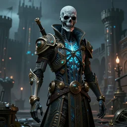 steampunk artdeco grim reaper, hyper detailed, bioluminescent, background fortress, digital art, trending in artstation, cinematic lighting, studio quality, smooth render, unreal engine 5 rendered, octane rendered, art style by ian sprigger and cushart and archan nair, jack kirby and simon bisley, physically based rendering