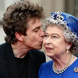 bob dylan kissing the queen, clear faces, very high detail