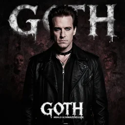 album cover for goth arnold schwarzenegger's new goth music album, album art