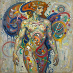abstract expressionism oil painting intertwined with a mutant biomorphic biological human structure, spray paint texture, drips, impasto paint, 3 d graffiti texture, brushstrokes, abstract, highly detailed, hyperealistic fresh paint, harmonious, chaotic, colorfull, in the style of alphonse mucha