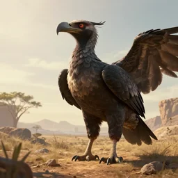 epic professional digital fantasy art of a large roc bird in scrubland, ambient sunlight hd, 4 k, artstation, fantastic, detailed, scary, epic