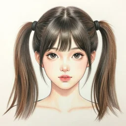 a detailed drawing of a portrait of a young woman with pigtails hair, in anime style, hd 4 k