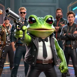 a badass photo of frog mafia boss holding gun in marvel movie. nuri iyem, james gurney, james jean, greg rutkowski, anato finnstark, 1 2 mm