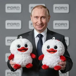 a happy man holding a vladimir putin dakimakura. hight quality marketing image, uniform background, 4 k