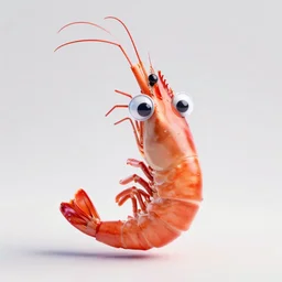 shrimp character with googly eyes, 3 d, style of pixar