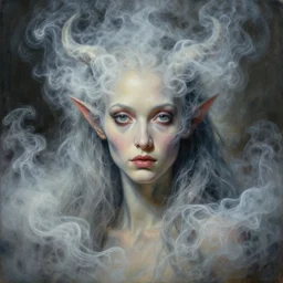portrait of a beautiful monster from heaven covered with transparent smoke, a painting by h. r giger and salvador dali. hyper detailed portrait.