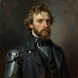 poet alexander blok portrait, classic russin art, oil painting of alexander blok became a robot, trending on artstation, unreal engine, fantasy art