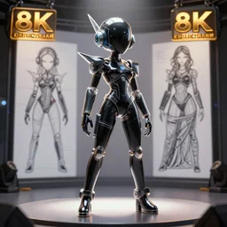 cartoon character design. sci - fi weapon. black tape project show attctive showgirl!! full body with future head set!! sharp edge. ultra clear detailed. contour light effect!! 8 k. stage light. octane render. by artgerm, cushart krenz, greg rutkowski and alphonse mucha.