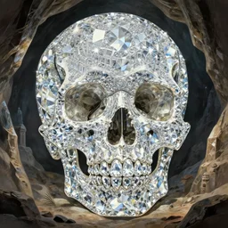 a film still of a cristal skull made of diamonds and crytal inside a cave, sun lighting, finely detailed features, perfect art, at an ancient city, gapmoe yandere grimdark, trending on pixiv fanbox, painted by greg rutkowski makoto shinkai takashi takeuchi studio ghibli, akihiko yoshida