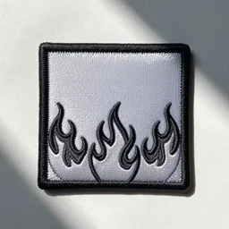 a embroidered patch of a retro minimalist clean fire flames border square