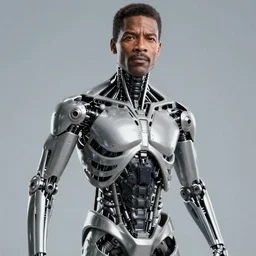 Samuel L. Jackson plays Terminator and his endoskeleton is visible, action scene from the film