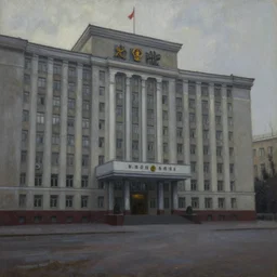 dark oil realistic painting a lobby of soviet era office building, secret police headquaters
