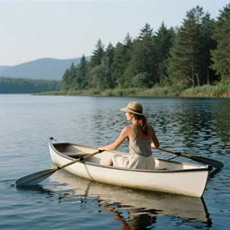 photo by ansel adams a woman in a rowboat on a lake