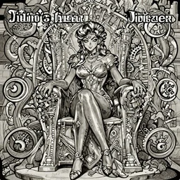 Liliana Vess, magic the gathering sitting on a throne, Jojo's Bizarre Adventure Cover Art, manga, black and white, highly detailed, beauty, art by Takehiko Inoue, intricate, elegant, J. C. Leyendecker