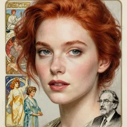 highly detailed closeup portrait of beautiful woman with red hair, very detailed, realistic, card, by Stanley Artgerm Lau, greg rutkowski, thomas kindkade, alphonse mucha, loish, norman rockwell J.