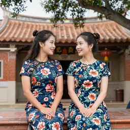color photography of two women in floral dress in taiwan