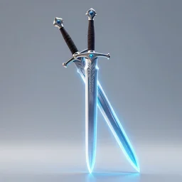 cg render of a medieval sword with a neon blade