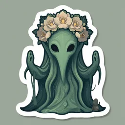 cthulhu with flower crown. sticker design by award - winning illustrator, vector art, muted palette