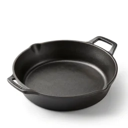 modular cast iron skillet, photorealistic, isolated on a pure white background, centered, entire object in frame, sharp focus, soft studio lighting