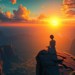 a couple sitting over the precipice, looking at sunset, studio ghibli, pixar and disney animation, sharp, rendered in unreal engine 5, anime key art by greg rutkowski, bloom, dramatic lighting 1 0 2 2 5 5