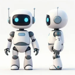 concept art character sheet, the front view and the side view of the same cute robot, from a space themed Sierra point and click 2D graphic adventure game, made in 2019, high quality graphics