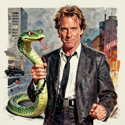 Kurt Russell as Snake Plissken Escape From New York, Movie Inspired, mixed media, tritone