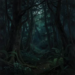 dark fantasy forest, night, made by Edward Hopper