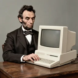 Abraham Lincoln using an Apple II personal computer, 1865 —W 1920