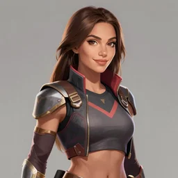 Sofia Vergara  as an Apex Legends character digital illustration portrait design by, Mark Brooks and Brad Kunkle detailed, gorgeous lighting, wide angle action dynamic portrait