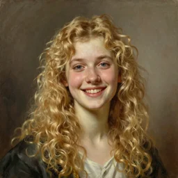 Painting of otto seppalainen with long fluffy curly blond hair. beautiful long golden blonde hair. Young. Smiling. Happy. Cheerful. Art by william adolphe bouguereau. Very very very very very very very very very very very very much detailed. Beautiful. 4K. Award winning.