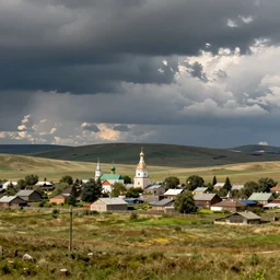 matte painting of russian small town in the steppes by kryer