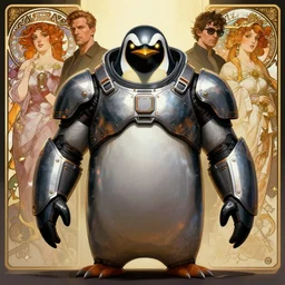 wide shot strong and buffed cyberpunk wear penguin armor,metalic, glowing eyes, by Stanley Artgerm Lau , greg rutkowski, thomas kindkade, alphonse mucha, loish, norman rockwell. Trending on artstation detailed illustration hd 4k