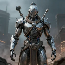 cyborg hindu godbody, cyberpunk, high tech, hyper detailed, coherent, cohesive, realistic, far shot, war