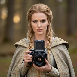 portrait photograph of a very beautiful nordic queen with ornate cloak, highly detailed, bokeh, graflex camera, super resolution