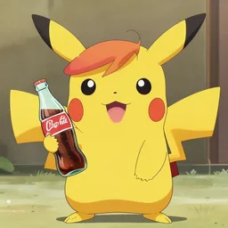 Pikachu with Karen hair holding a bottle of coke